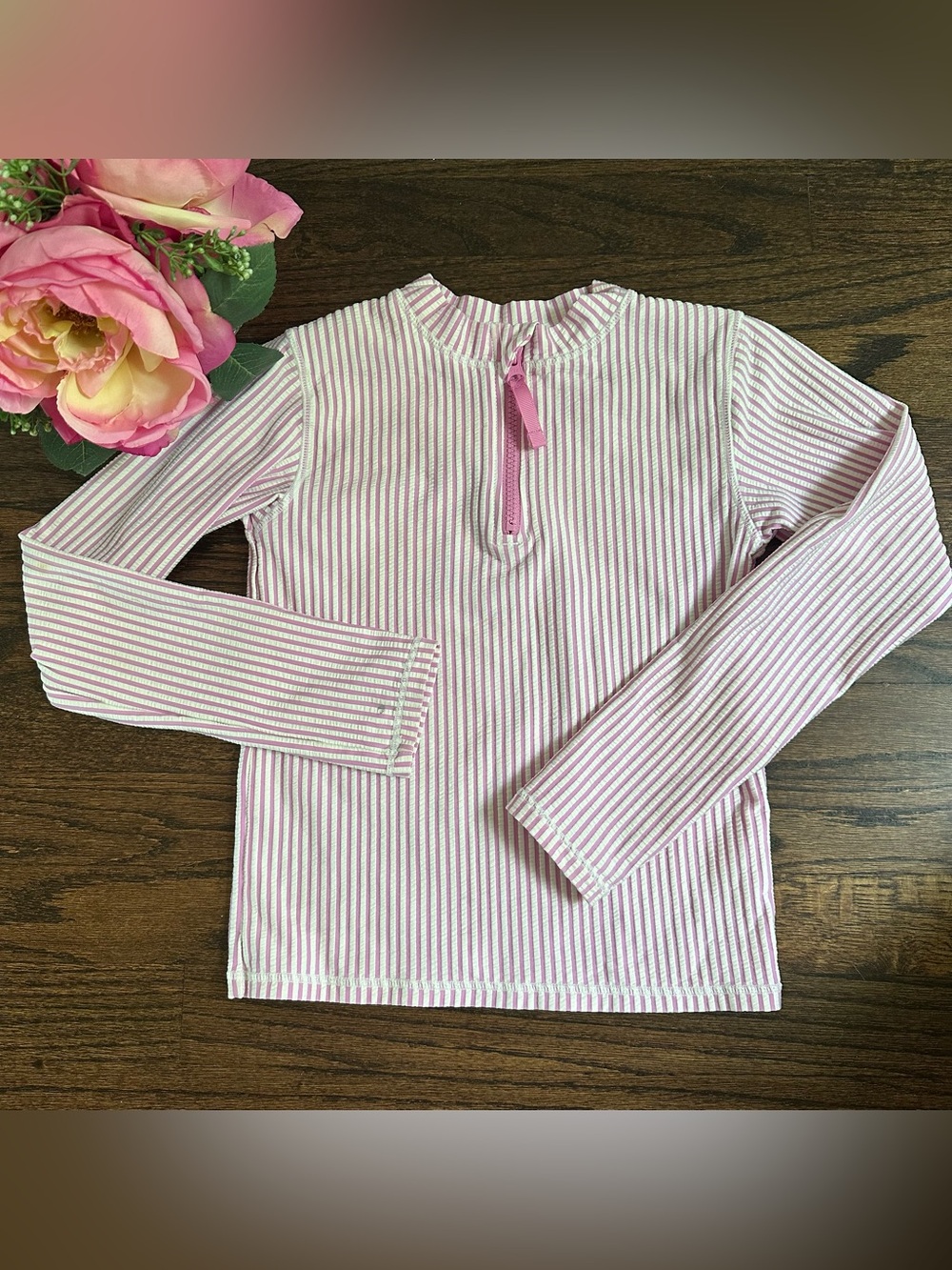 Ruffle Butts striped seersucker rash guard, size 10